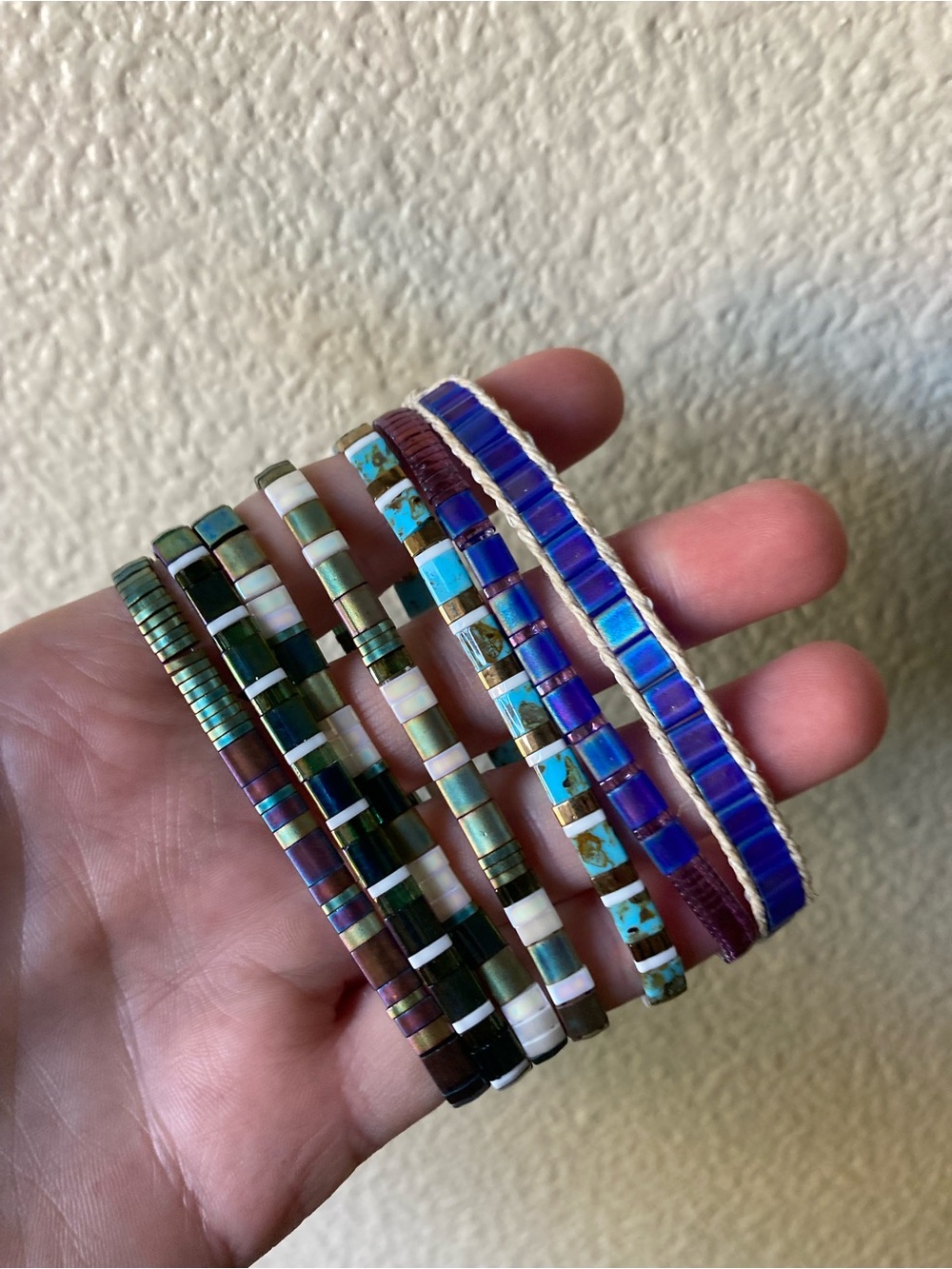 Handmade Multicolor Japanese Tila Beaded Bracelet Set - Blue & Turquoise Accent